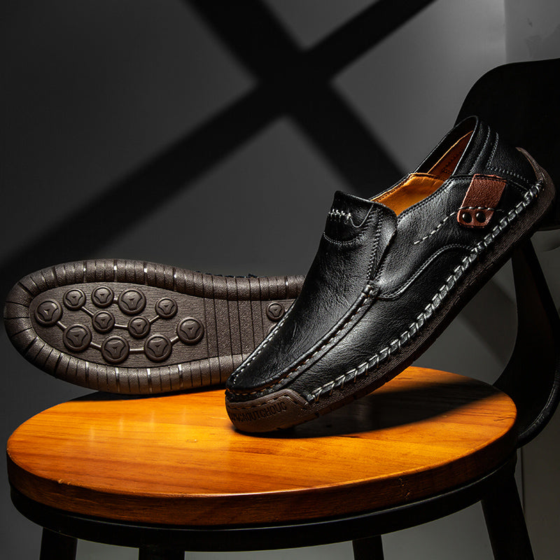 🐂 Men's calf leather casual shoes 👞 Hand-stitched, easy to put on and take off ✅ Arch support, pain relief - comfortable walking