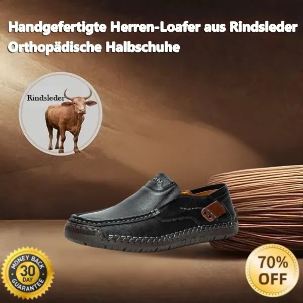 🐂 Men's calf leather casual shoes 👞 Hand-stitched, easy to put on and take off ✅ Arch support, pain relief - comfortable walking