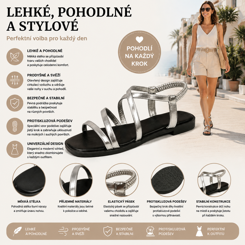 Ergonomické ortopedické sandály – s podporou klenby, která pomáhá zmírnit bolest nohou, stabilizovat patu a snížit nestabilitu při chůzi