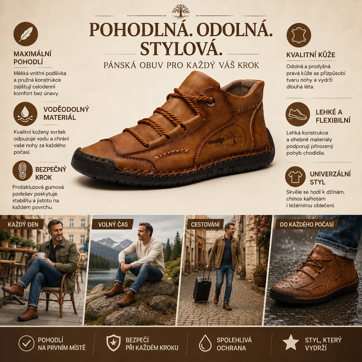 【⏰Dnes sleva 70 % - Končí brzy🔥】Protiskluzové a nepromokavé turistické boty ROOREN® - Vyrobené z italské hovězí kůže, s konstrukcí pro podporu klenby, pohodlné a odolné, zmírňují nepohodlí nohou!