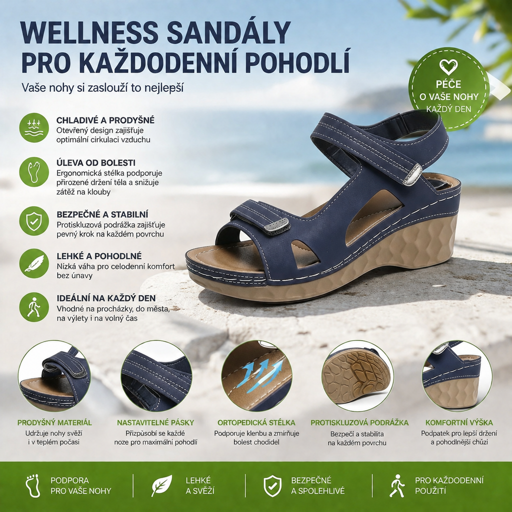Pohodlné ortopedické sandály – ergonomická podpora klenby, nastavitelná šířka, zkrášlují postavu nohou.