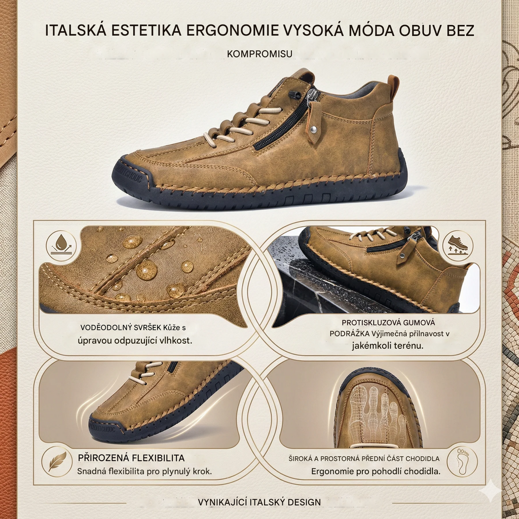 (🔥 Sleva 50 % – Nenechte si to ujít!) Kožené boty „Zero Fatigue“: Boční zip, podpora klenby a protiskluzová podrážka – Ergonomický design zmírňuje únavu.