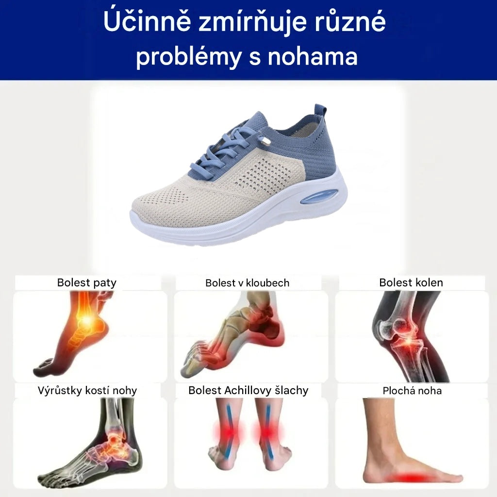 Ortopedické sportovní boty se síťovinou – s podporou klenby, zmírňující bolest; měkké a tlumící nárazy.