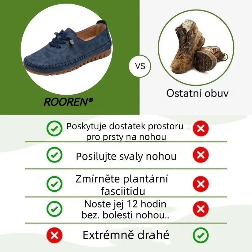 Pohodlná ortopedická obuv – s podporou klenby, která zmírňuje bolest; měkká a tlumící nárazy.