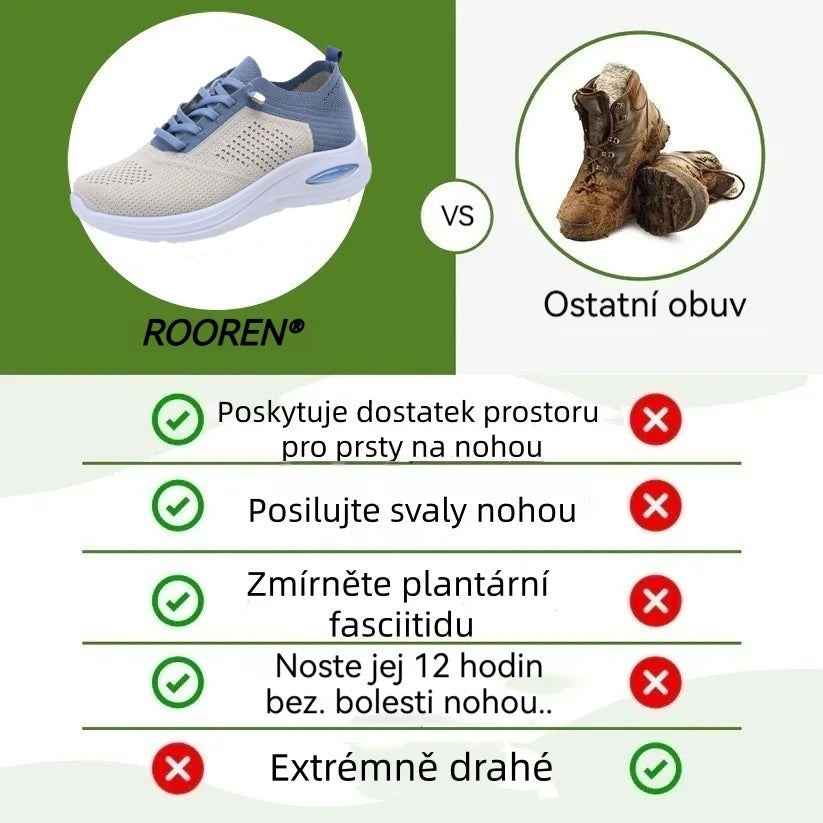 Ortopedické sportovní boty se síťovinou – s podporou klenby, zmírňující bolest; měkké a tlumící nárazy.