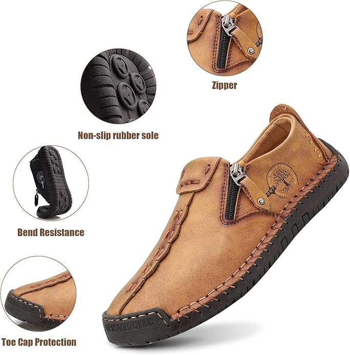 🐂 Pánské ručně šité ploché boty z telecí kůže 👞 Široká škála velikostí, snadné nazouvání a zouvání ✅ Lehké, pohodlné, voděodolné a protiskluzové
