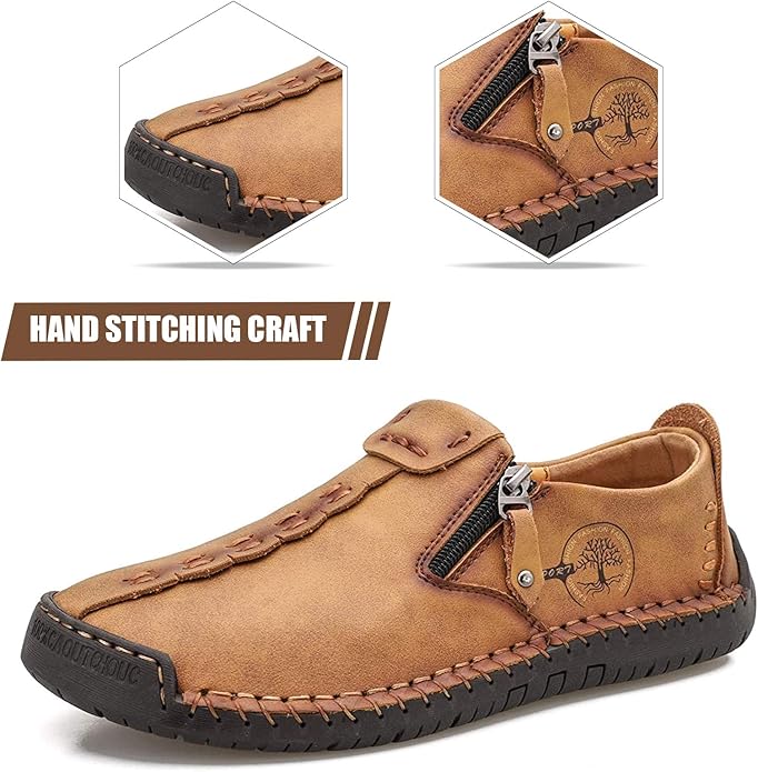 🐂 Pánské ručně šité ploché boty z telecí kůže 👞 Široká škála velikostí, snadné nazouvání a zouvání ✅ Lehké, pohodlné, voděodolné a protiskluzové