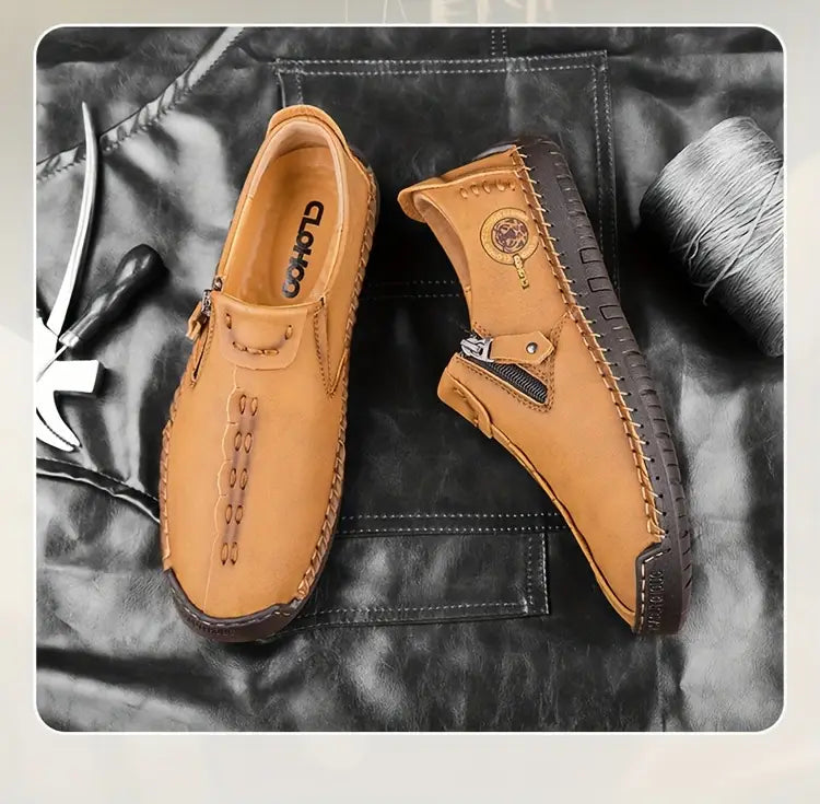 🐂 Pánské ručně šité ploché boty z telecí kůže 👞 Široká škála velikostí, snadné nazouvání a zouvání ✅ Lehké, pohodlné, voděodolné a protiskluzové