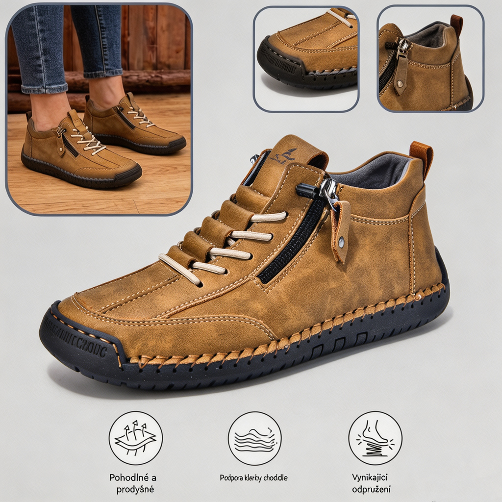 (🔥 Sleva 50 % – Nenechte si to ujít!) Kožené boty „Zero Fatigue“: Boční zip, podpora klenby a protiskluzová podrážka – Ergonomický design zmírňuje únavu.