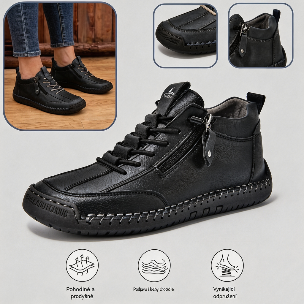 (🔥 Sleva 50 % – Nenechte si to ujít!) Kožené boty „Zero Fatigue“: Boční zip, podpora klenby a protiskluzová podrážka – Ergonomický design zmírňuje únavu.
