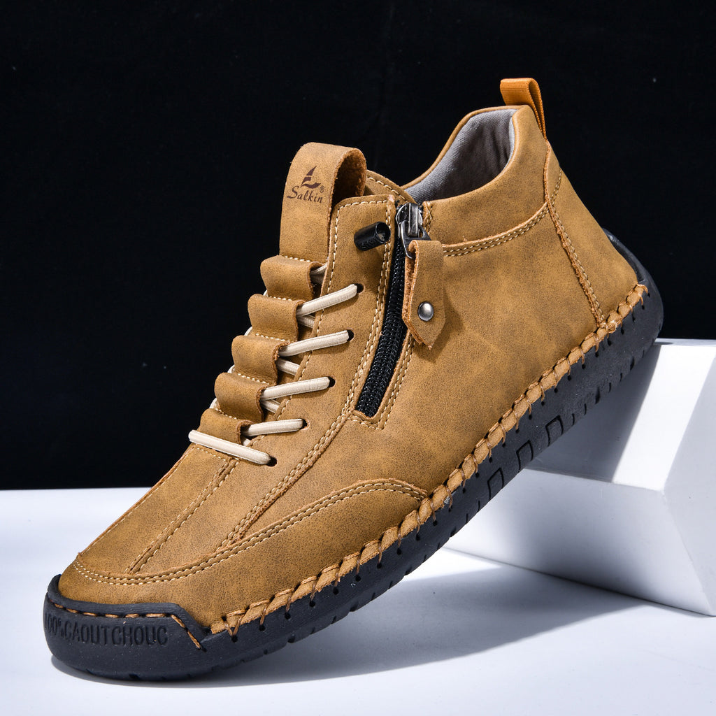 (🔥 Sleva 50 % – Nenechte si to ujít!) Kožené boty „Zero Fatigue“: Boční zip, podpora klenby a protiskluzová podrážka – Ergonomický design zmírňuje únavu.