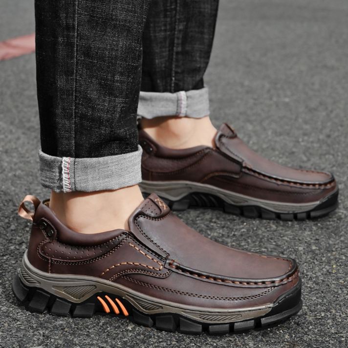 (🔥 Sconto del 50% - Non lasciartelo sfuggire!) Scarpe slip-on in pelle di vitello di alta qualità (disponibili anche con lacci) - Scarpe ortopediche - 👞 - Impermeabili e antiscivolo (supporto dell'arco plantare per una camminata più facile)