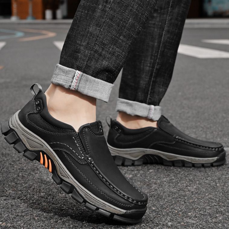 (🔥 Sconto del 50% - Non lasciartelo sfuggire!) Scarpe slip-on in pelle di vitello di alta qualità (disponibili anche con lacci) - Scarpe ortopediche - 👞 - Impermeabili e antiscivolo (supporto dell'arco plantare per una camminata più facile)